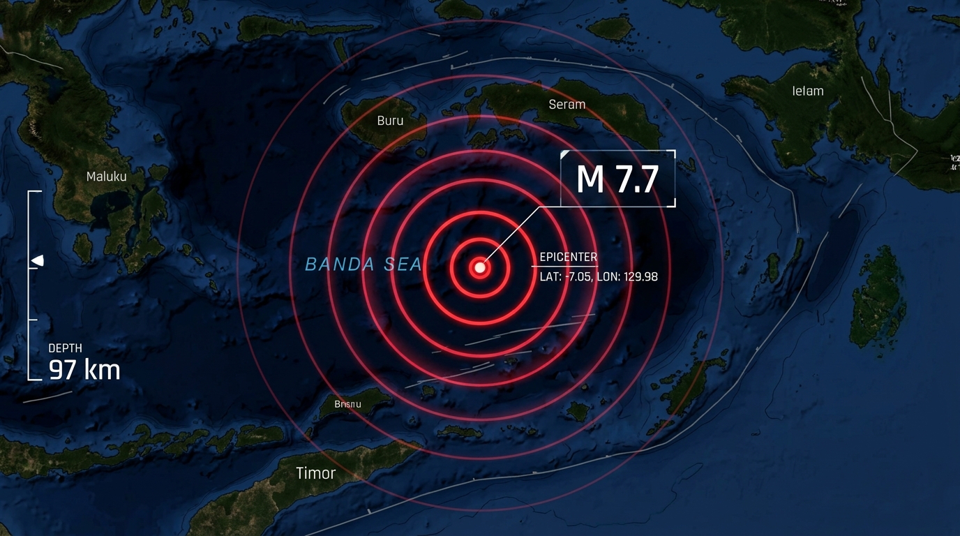 Indonesia M 7.7 Earthquake Telemetry & Epicenter Map