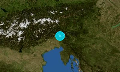 75 km NNW of Trieste, Italy
