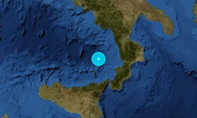 95 km NNW of Messina, Italy