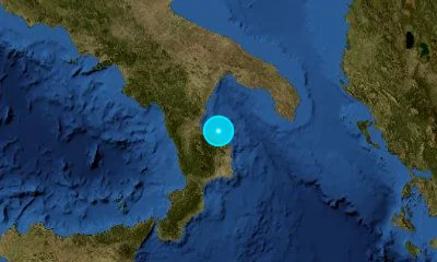 96 km SSW of Taranto, Italy