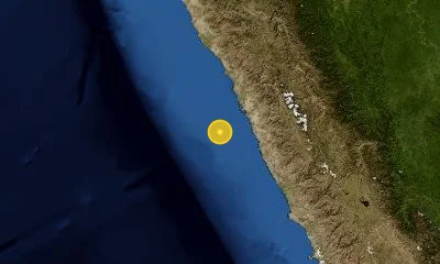76 km SW of Chimbote, Peru